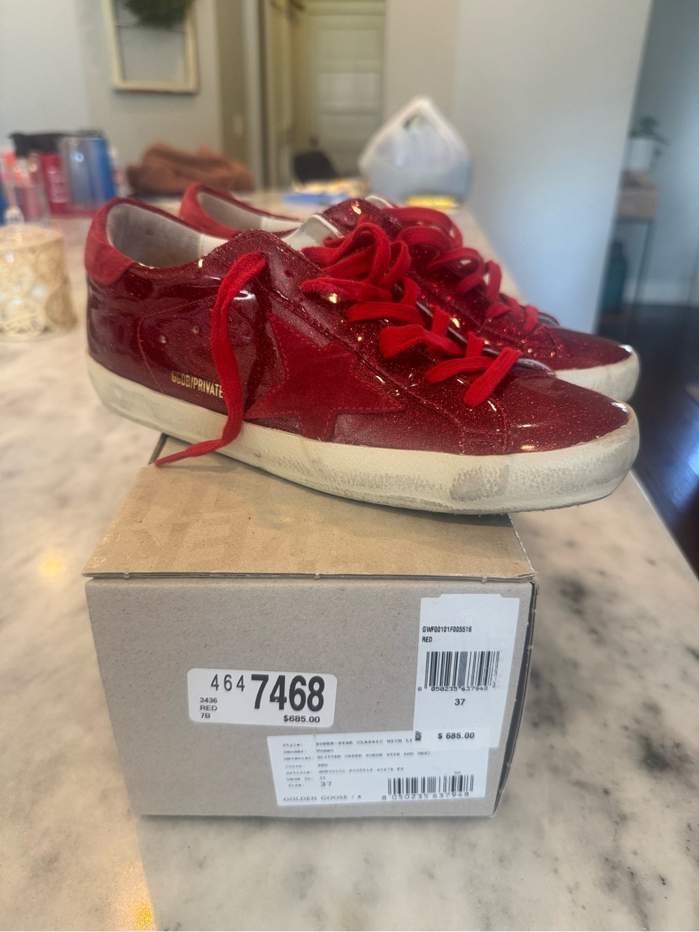 Golden Goose Super Star Red Glitter Low-Top Sneakers